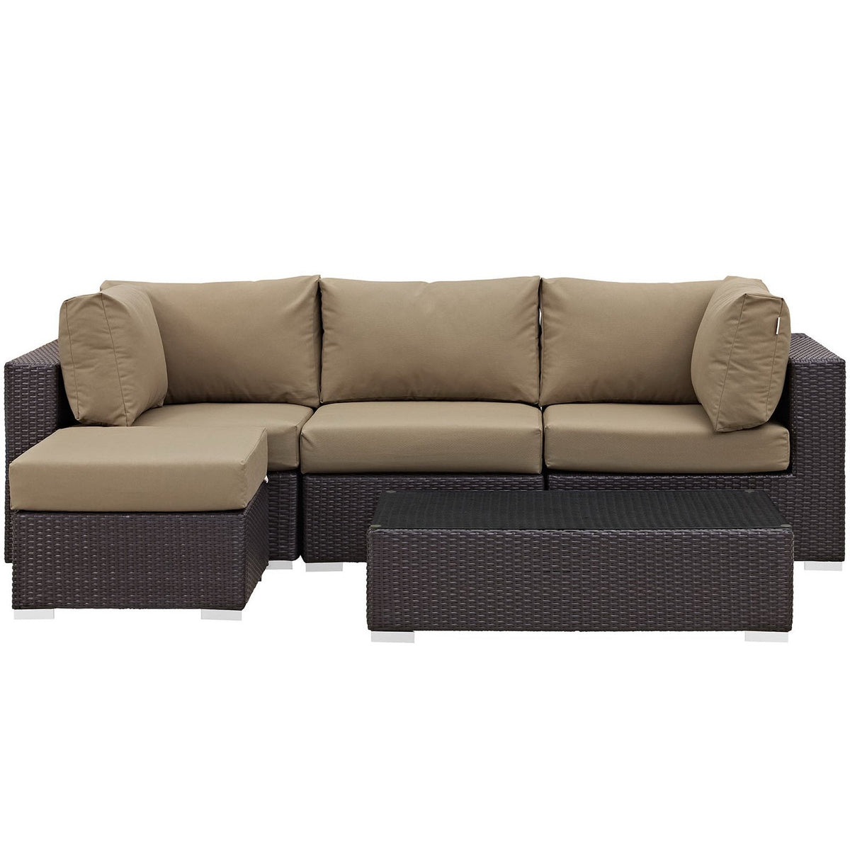 Convene 5-Piece Outdoor Patio Sectional Set tan cushions on dark brown wicker by Modway on Tampa Home & Garden Store