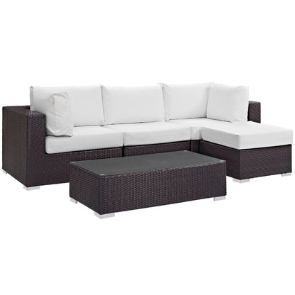 Convene 5 Piece Outdoor Patio Sectional Set dark brown wicker with white cushions by Modway on Tampa Home & Garden Store