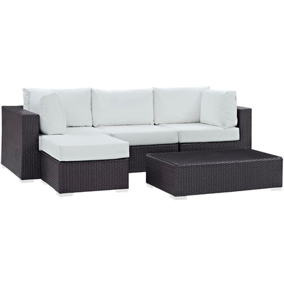 Convene 5pc Outdoor Patio Sectional Set by Modway in dark brown wicker with gray cushions on Tampa Home & Garden Store