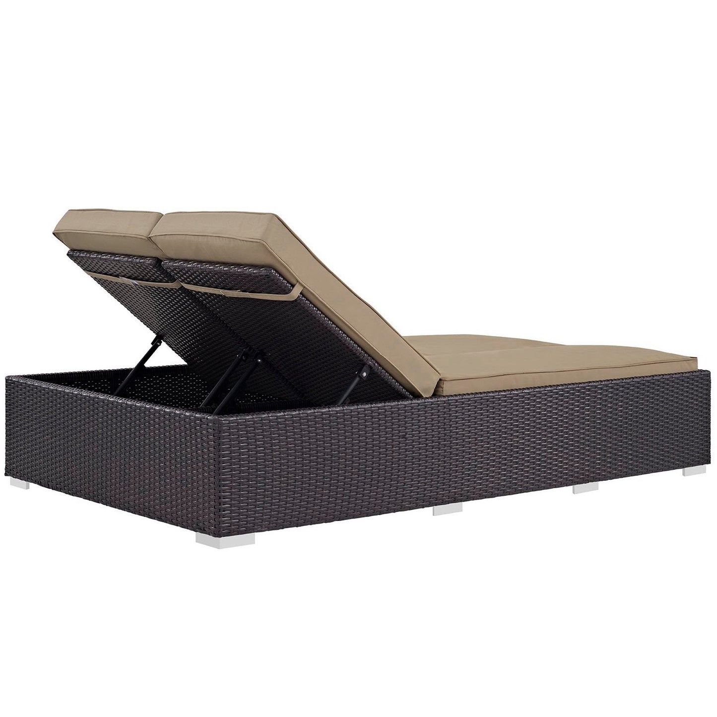 Convene Double Outdoor Patio Chaise by Modway with dark wicker frame and tan cushions on Tampa Home & Garden Store