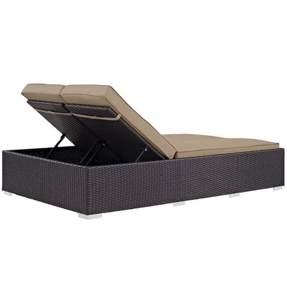 Convene Double Outdoor Patio Chaise by Modway with dark wicker frame and tan cushions on Tampa Home & Garden Store