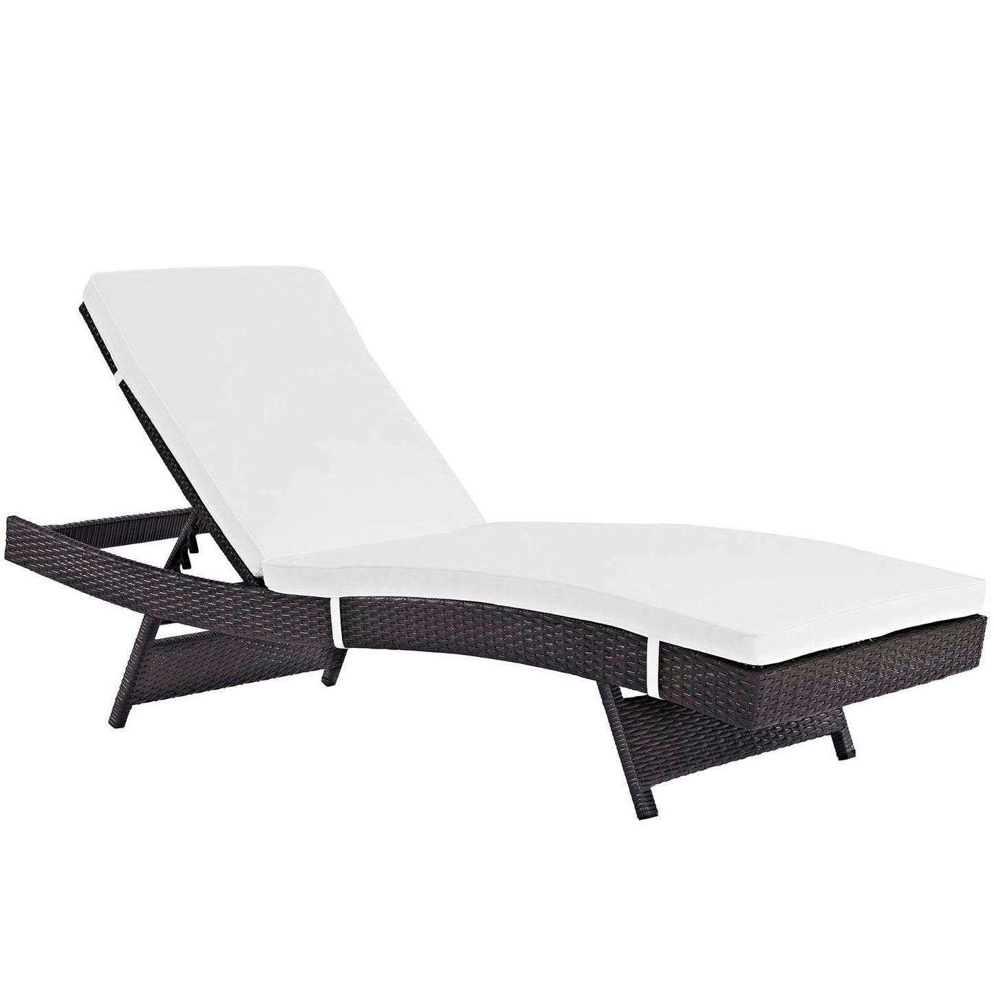Convene Outdoor Patio Chaise by Modway, dark brown wicker frame with white cushions on Tampa Home & Garden Store