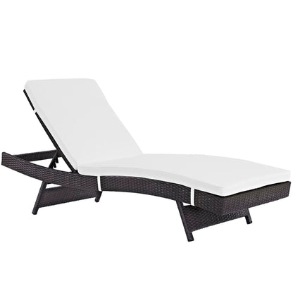 Convene Outdoor Patio Chaise by Modway, dark brown wicker frame with white cushions on Tampa Home & Garden Store