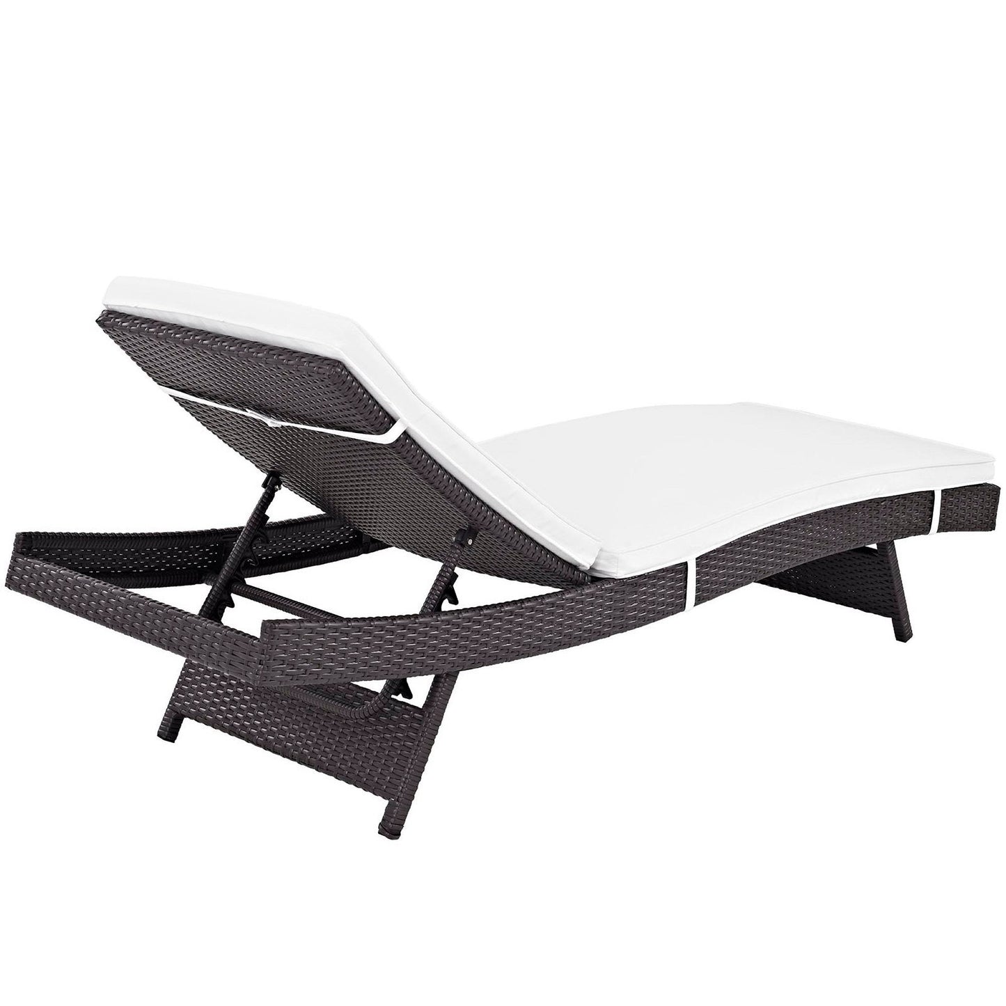 Convene Outdoor Patio Chaise by Modway, dark brown wicker with white cushion, single lounge on Tampa Home & Garden Store