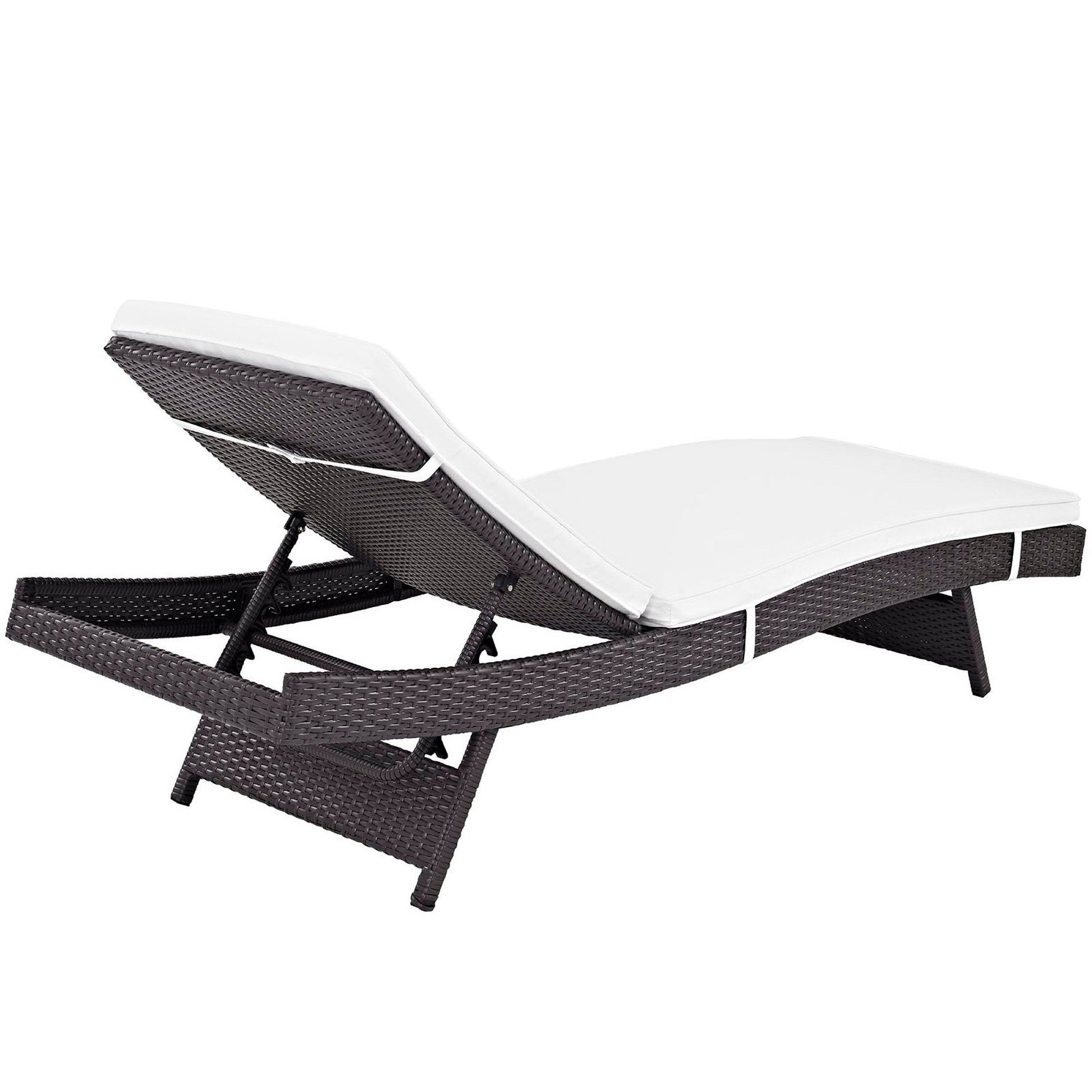 Convene Outdoor Patio Chaise by Modway, dark brown wicker with white cushion, single lounge on Tampa Home & Garden Store