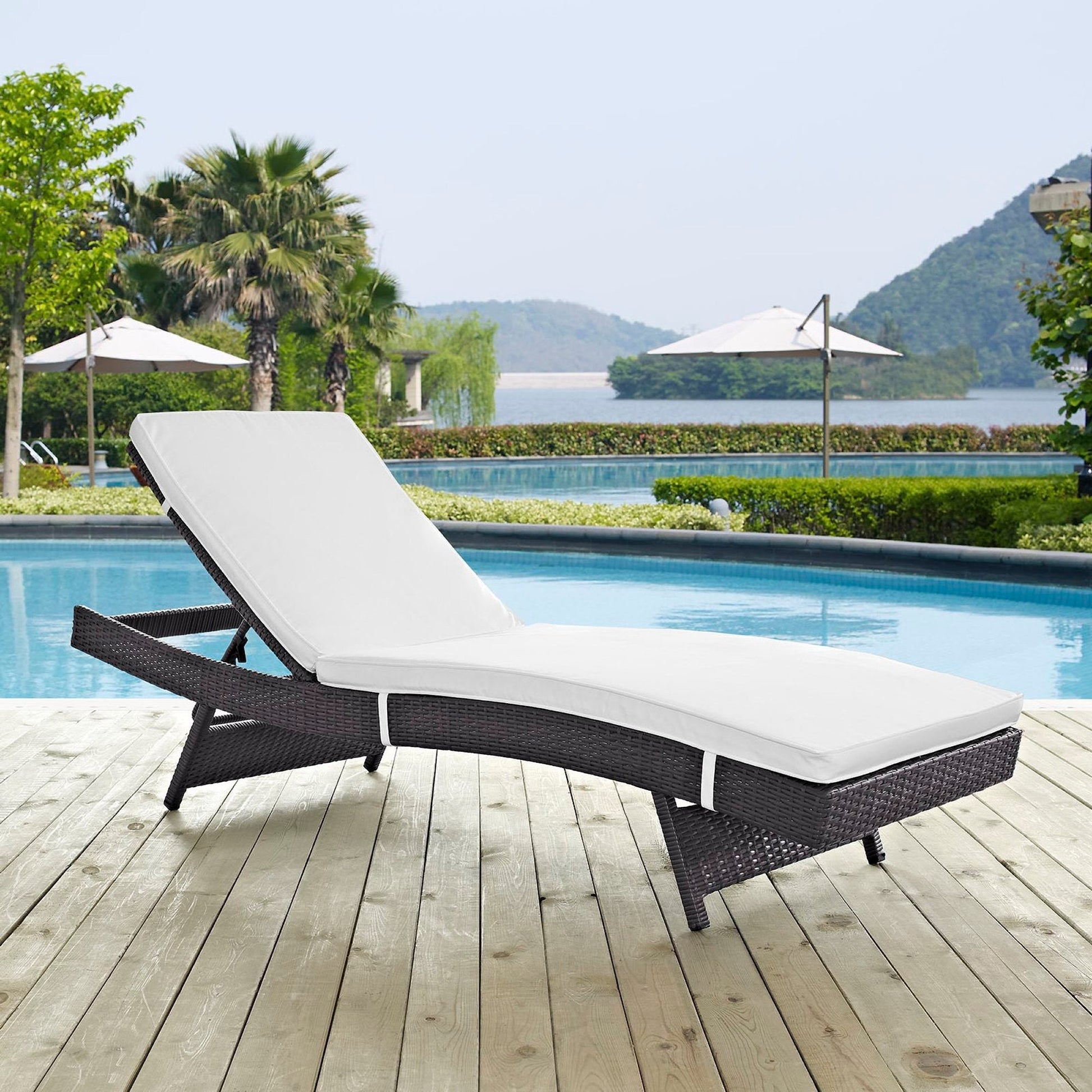 Convene Outdoor Patio Chaise white cushioned wicker lounge by poolside 2-pack on Tampa Home & Garden Store