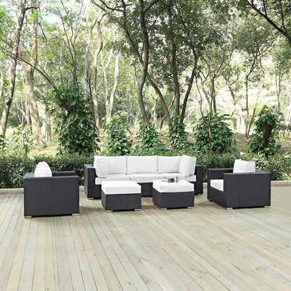 Convene 7-Piece Outdoor Patio Sectional Set by Modway, dark wicker with white cushions on Tampa Home & Garden Store