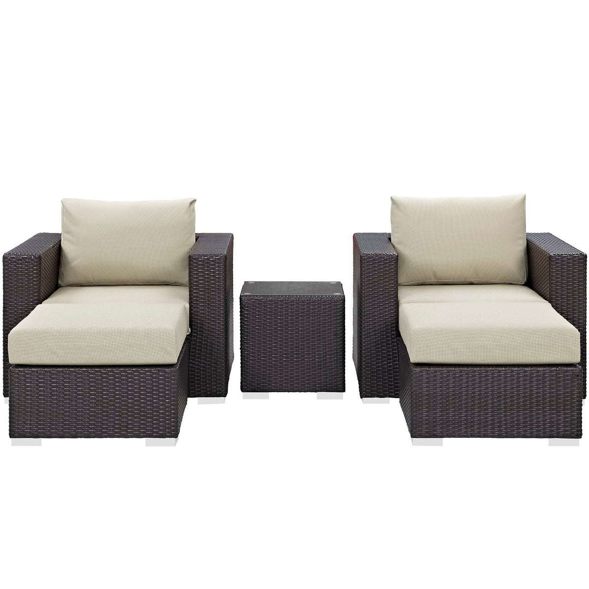 Convene Outdoor Patio Sectional Set by Modway, dark wicker with beige cushions and table on Tampa Home & Garden Store