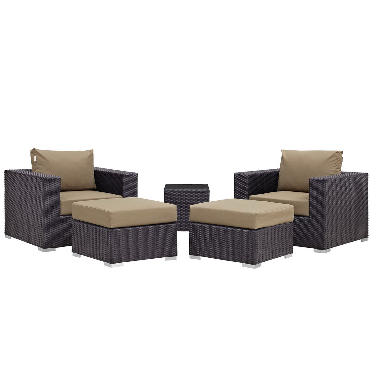 Convene 5-Piece Outdoor Patio Sectional Set by Modway, dark brown wicker with tan cushions on Tampa Home & Garden Store