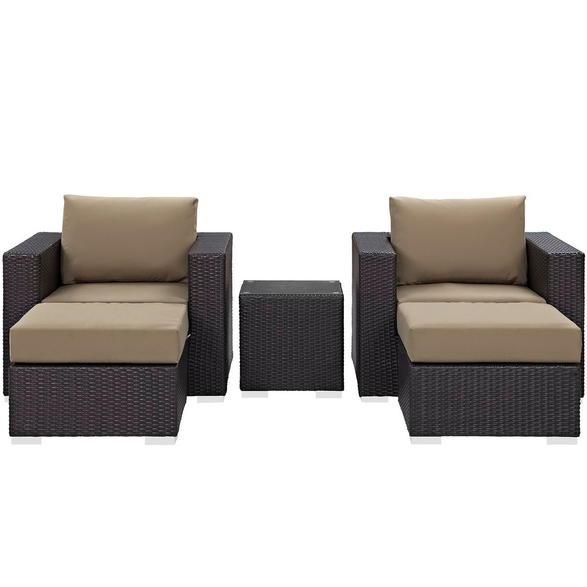 Convene 5-Piece Outdoor Patio Set by Modway; dark wicker with tan cushions; armchairs, ottomans on Tampa Home & Garden Store