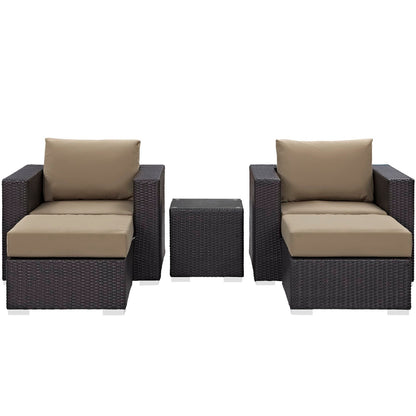 Convene 5-Piece Outdoor Patio Set by Modway; dark wicker with tan cushions; armchairs, ottomans on Tampa Home & Garden Store