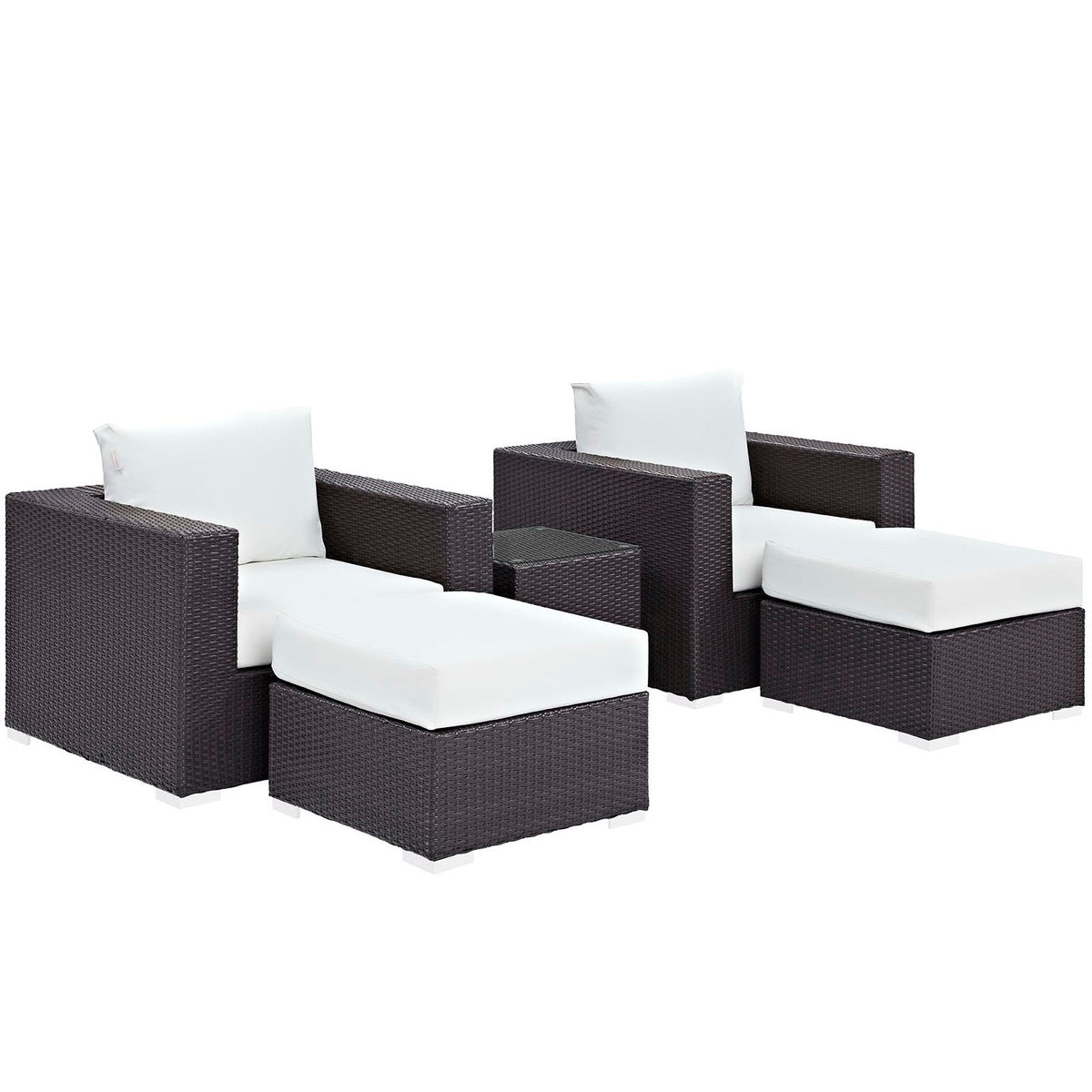 Convene 5 Piece Outdoor Patio Sectional Set dark brown wicker with white cushions on Tampa Home & Garden Store