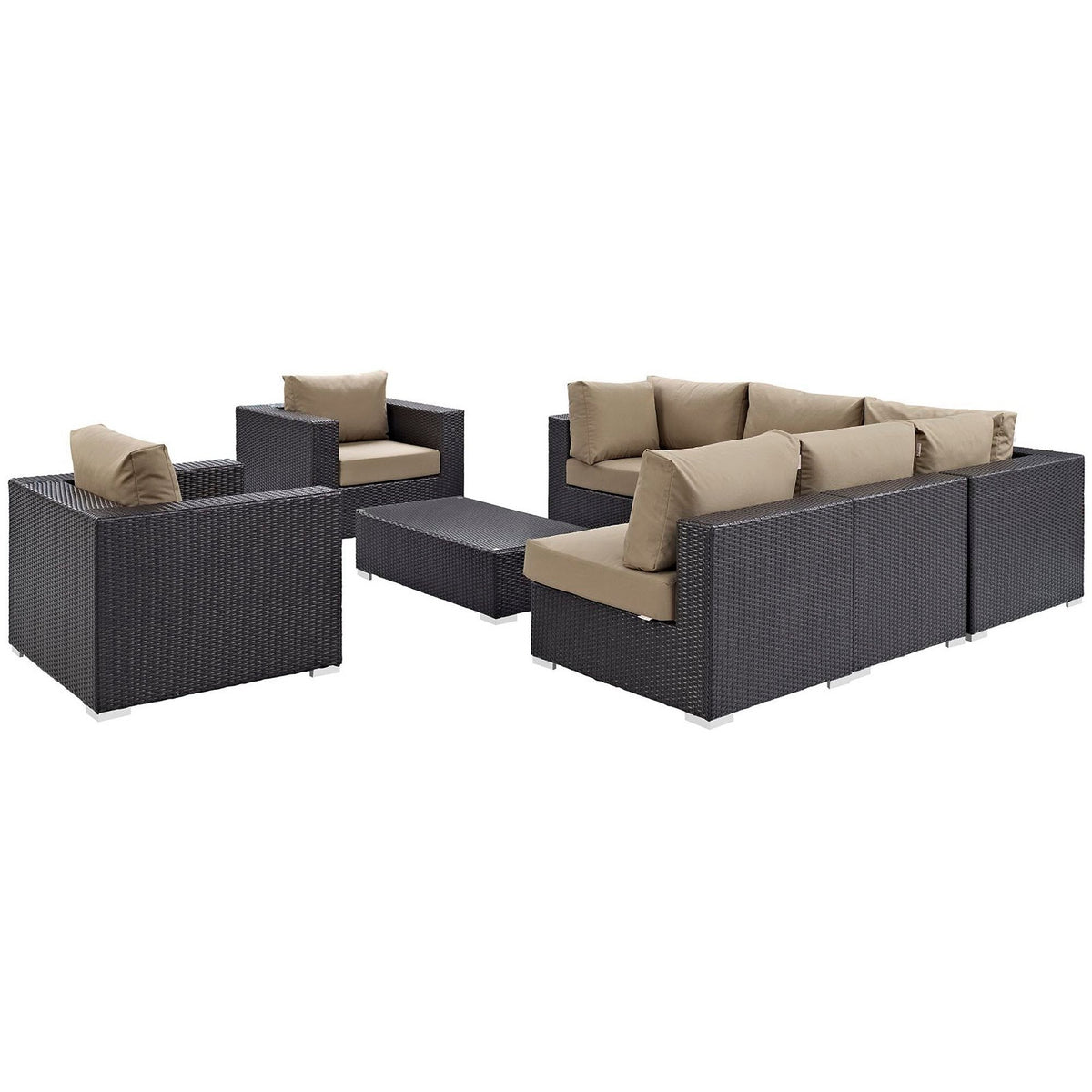 Convene 8-Piece outdoor patio sectional set in dark wicker with beige cushions, modular seating on Tampa Home & Garden Store