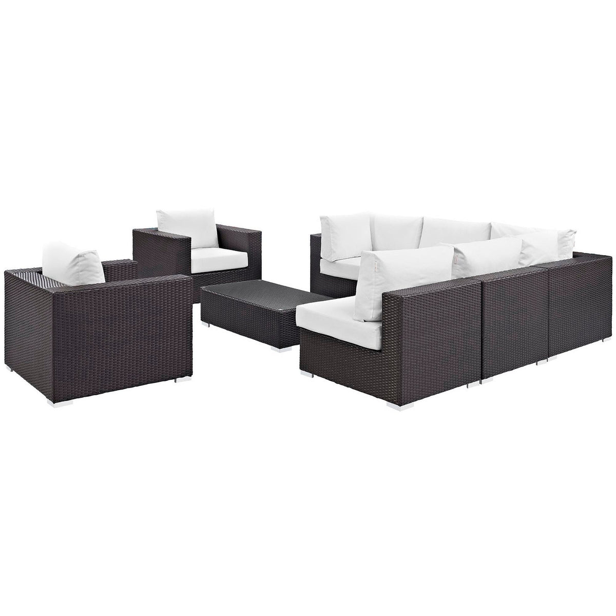Convene 8 Piece Outdoor Patio Sectional Set by Modway in dark brown wicker on Tampa Home & Garden Store