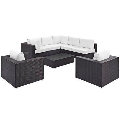 Convene 8 Piece Outdoor Patio Sectional Set by Modway in brown wicker with white cushions on Tampa Home & Garden Store