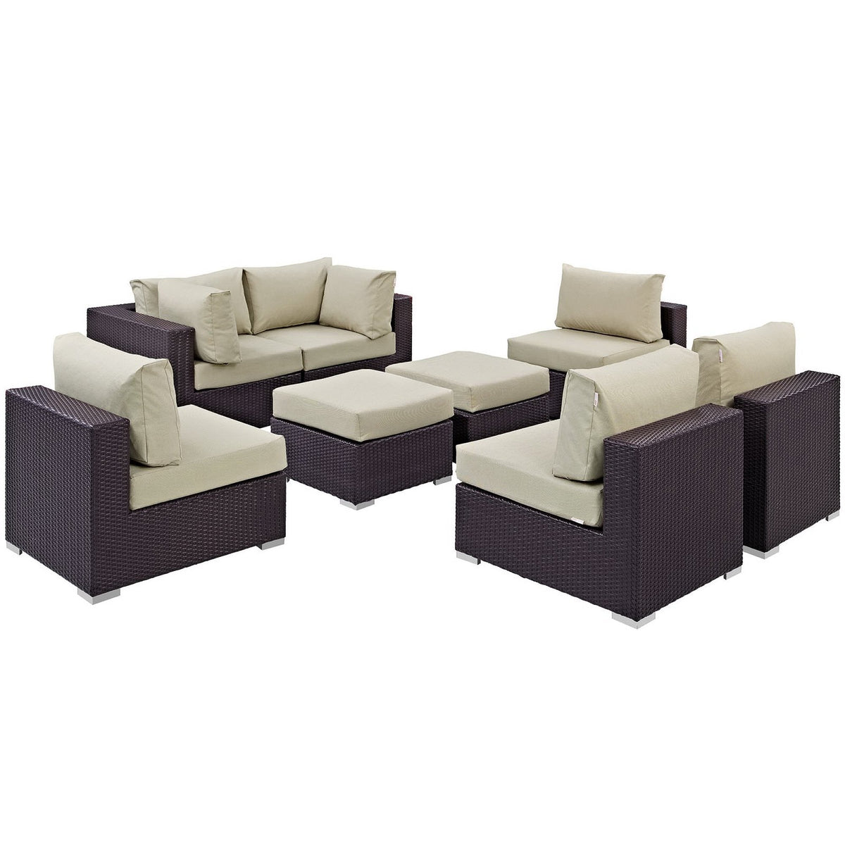 Convene 8-piece outdoor sectional set in dark wicker with beige cushions HouseOfZazla on Tampa Home & Garden Store