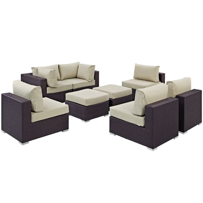 Convene 8-piece outdoor sectional set in dark wicker with beige cushions HouseOfZazla on Tampa Home & Garden Store