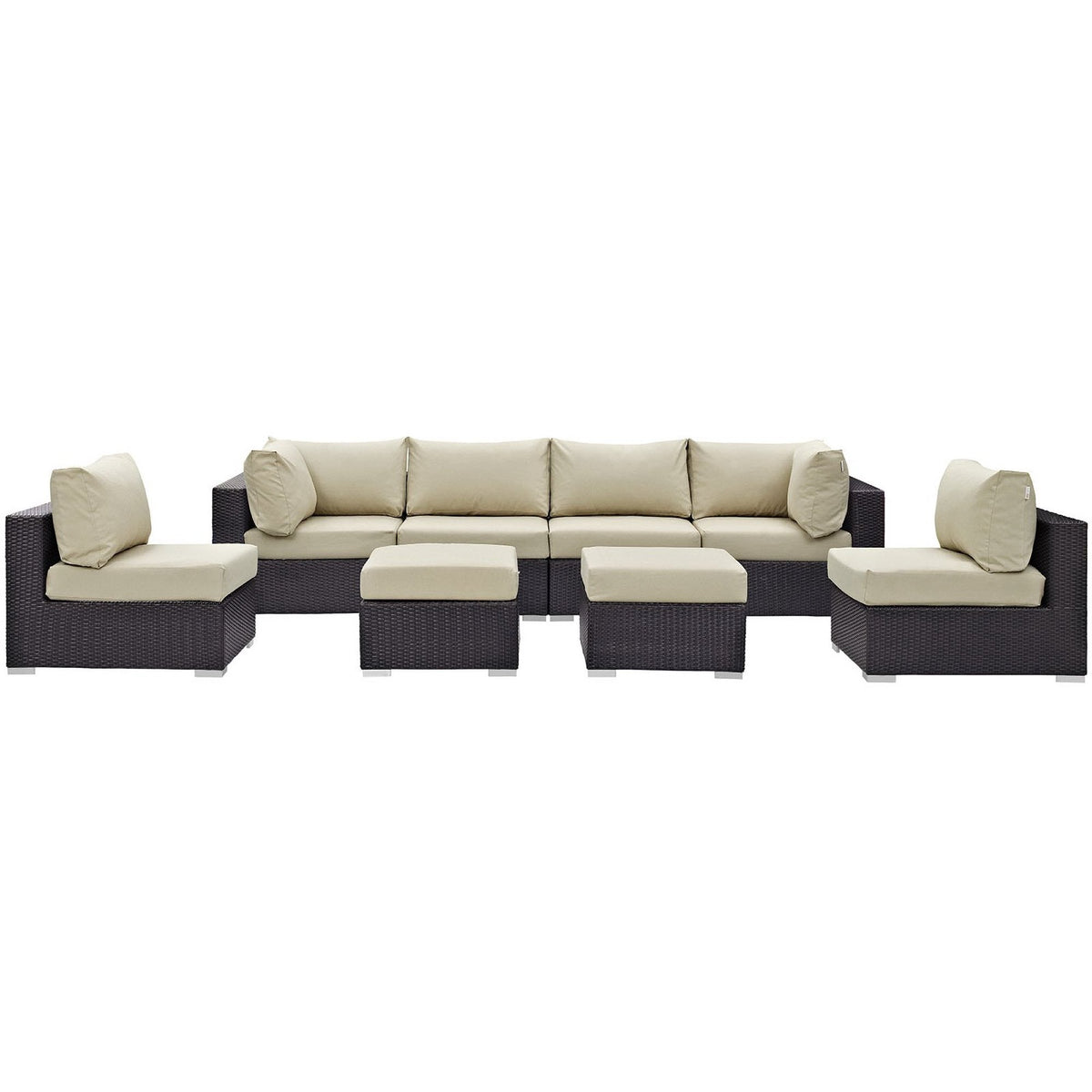 Convene 8-piece outdoor patio sectional set by Modway with beige cushions on dark wicker frames on Tampa Home & Garden Store