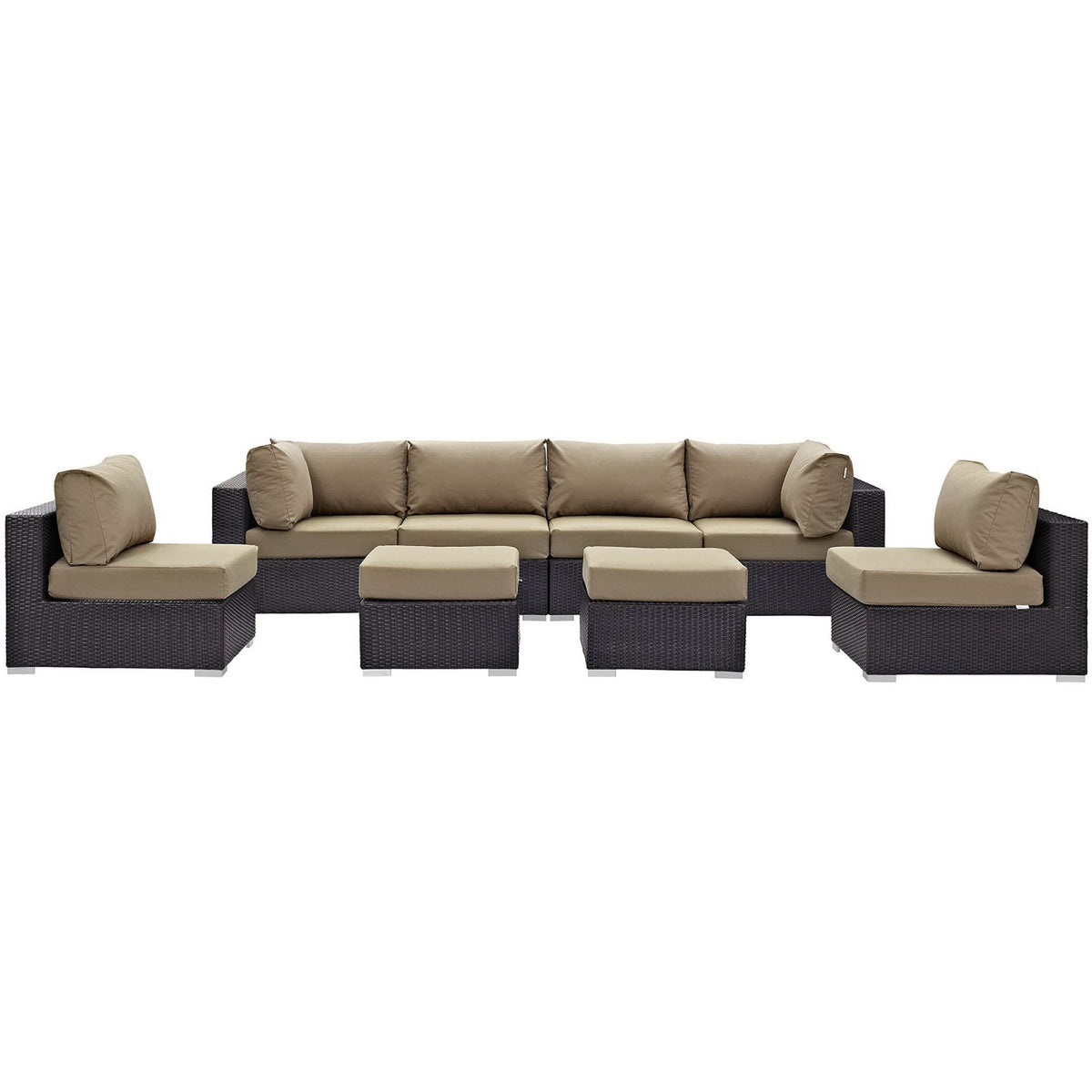 Convene 8 Piece Outdoor Patio Sectional Set with dark wicker frame and beige cushions by Modway on Tampa Home & Garden Store