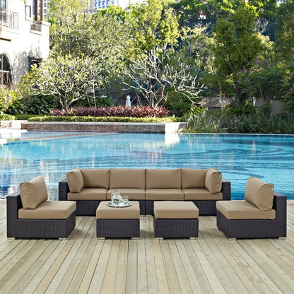 Convene 8-Piece Outdoor Patio Sectional Set by Modway with tan cushions and dark wicker frames on Tampa Home & Garden Store