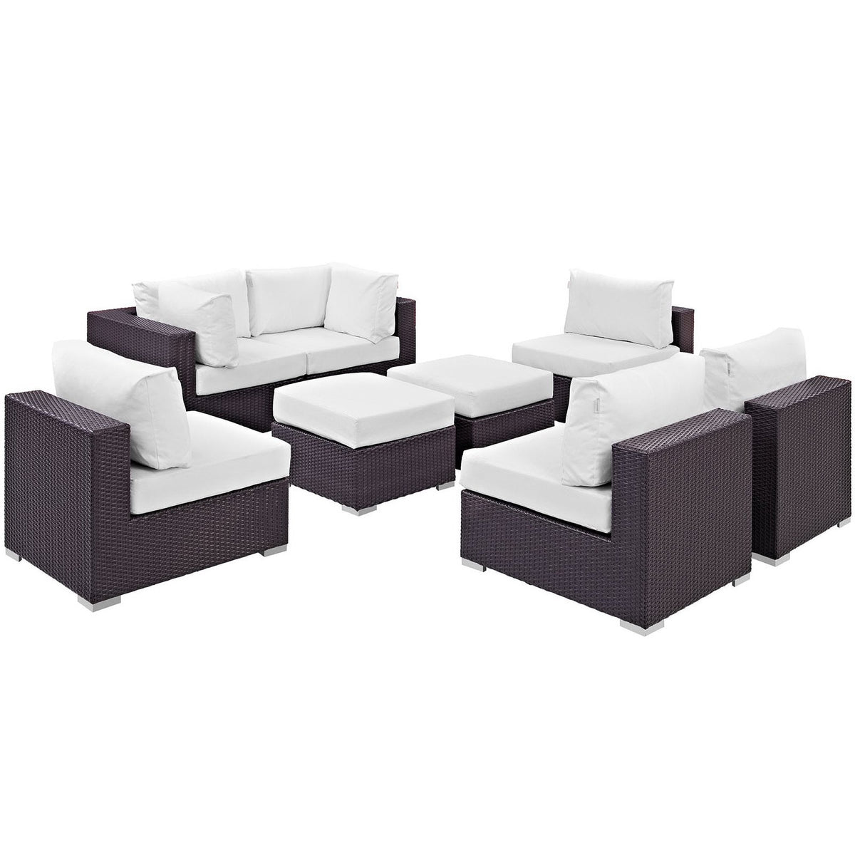 Convene 8 Piece Outdoor Patio Sectional Set dark wicker with white cushions by HouseOfZazla on Tampa Home & Garden Store