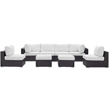 Convene 8 Piece Outdoor Patio Sectional Set by Modway with dark wicker frame and white cushions on Tampa Home & Garden Store