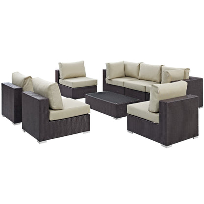 Convene 8-Piece Outdoor Patio Sectional Set in dark wicker with beige cushions by Modway on Tampa Home & Garden Store