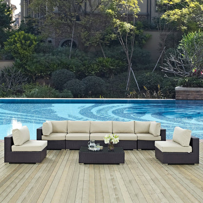 Convene 8-Piece Outdoor Patio Sectional Sofa Set by Modway with beige cushions and wicker on Tampa Home & Garden Store