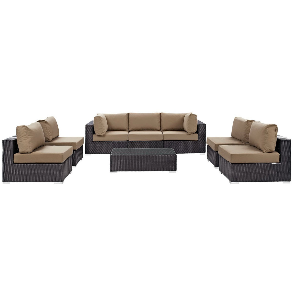 Convene 8 Piece Outdoor Sectional with dark wicker and tan cushions by Modway on Tampa Home & Garden Store