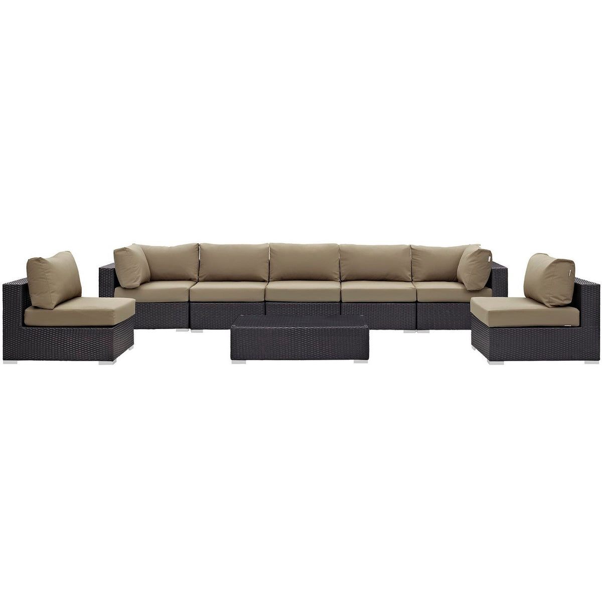 Convene 8 Piece Outdoor Patio Sectional Set in dark woven wicker with beige cushions by Modway on Tampa Home & Garden Store