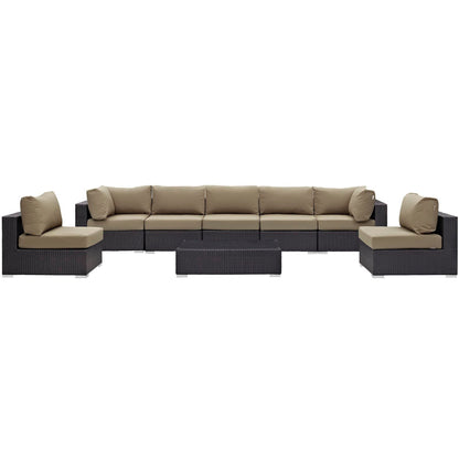 Convene 8 Piece Outdoor Patio Sectional Set in dark woven wicker with beige cushions by Modway on Tampa Home & Garden Store