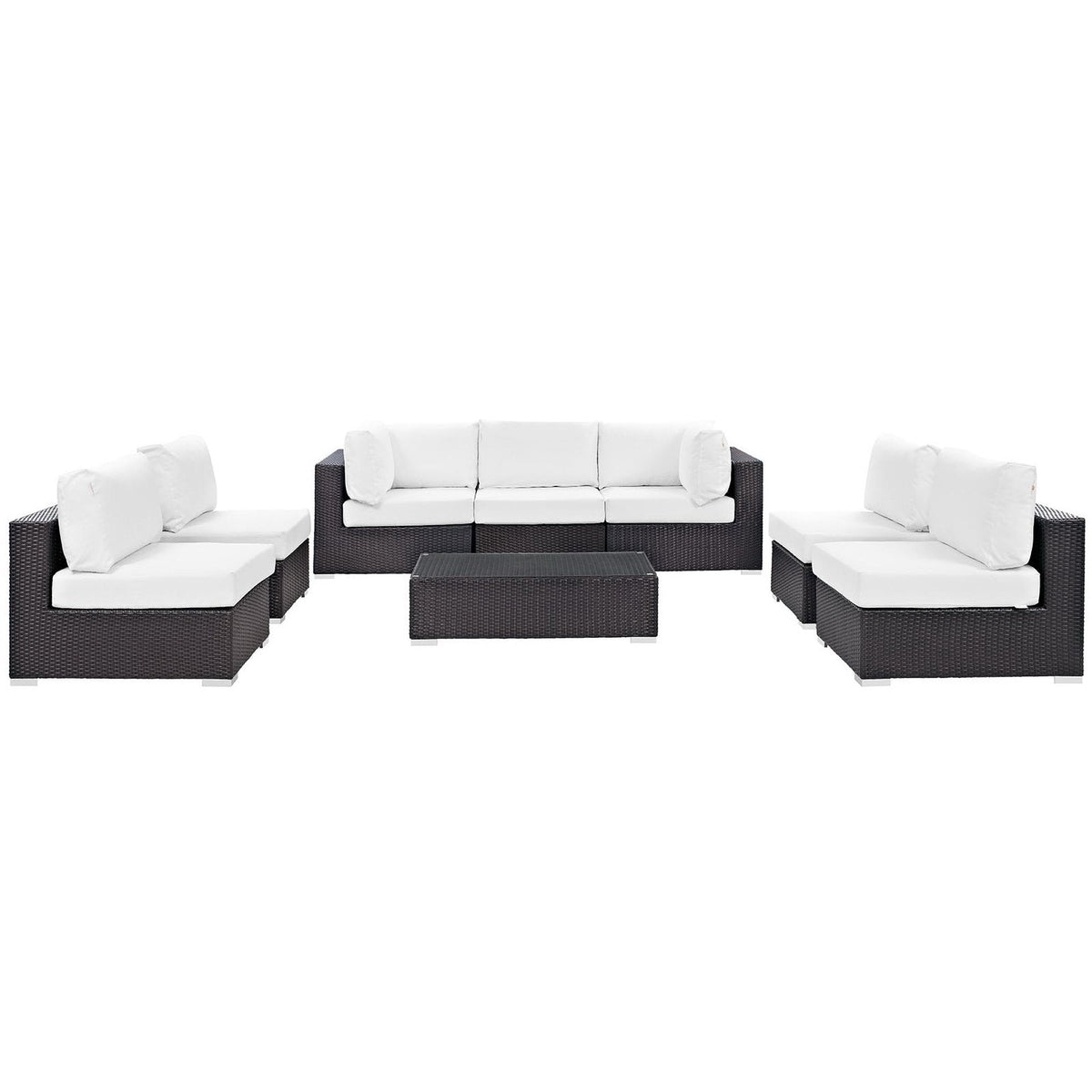 Convene outdoor sectional set in dark brown wicker with white cushions and table by HouseOfZazla on Tampa Home & Garden Store