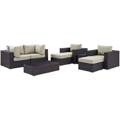 Convene 8 Piece Outdoor Patio Sectional Set by Modway with dark brown wicker and beige cushions on Tampa Home & Garden Store