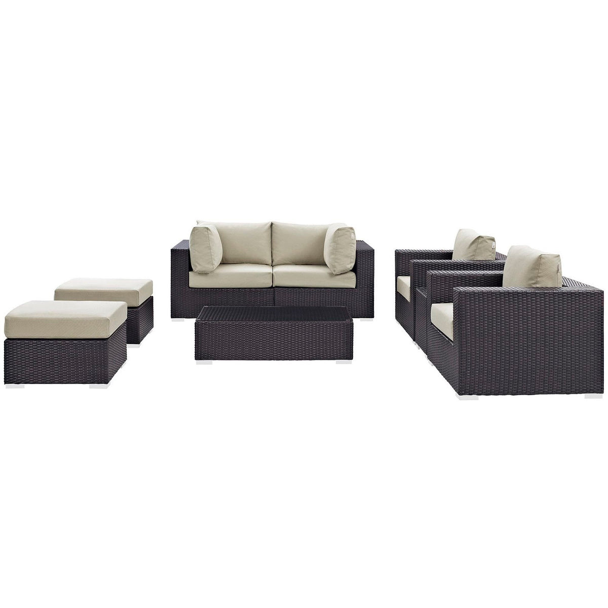 Convene 8 Piece Outdoor Patio Sectional Set dark wicker with beige cushions on Tampa Home & Garden Store