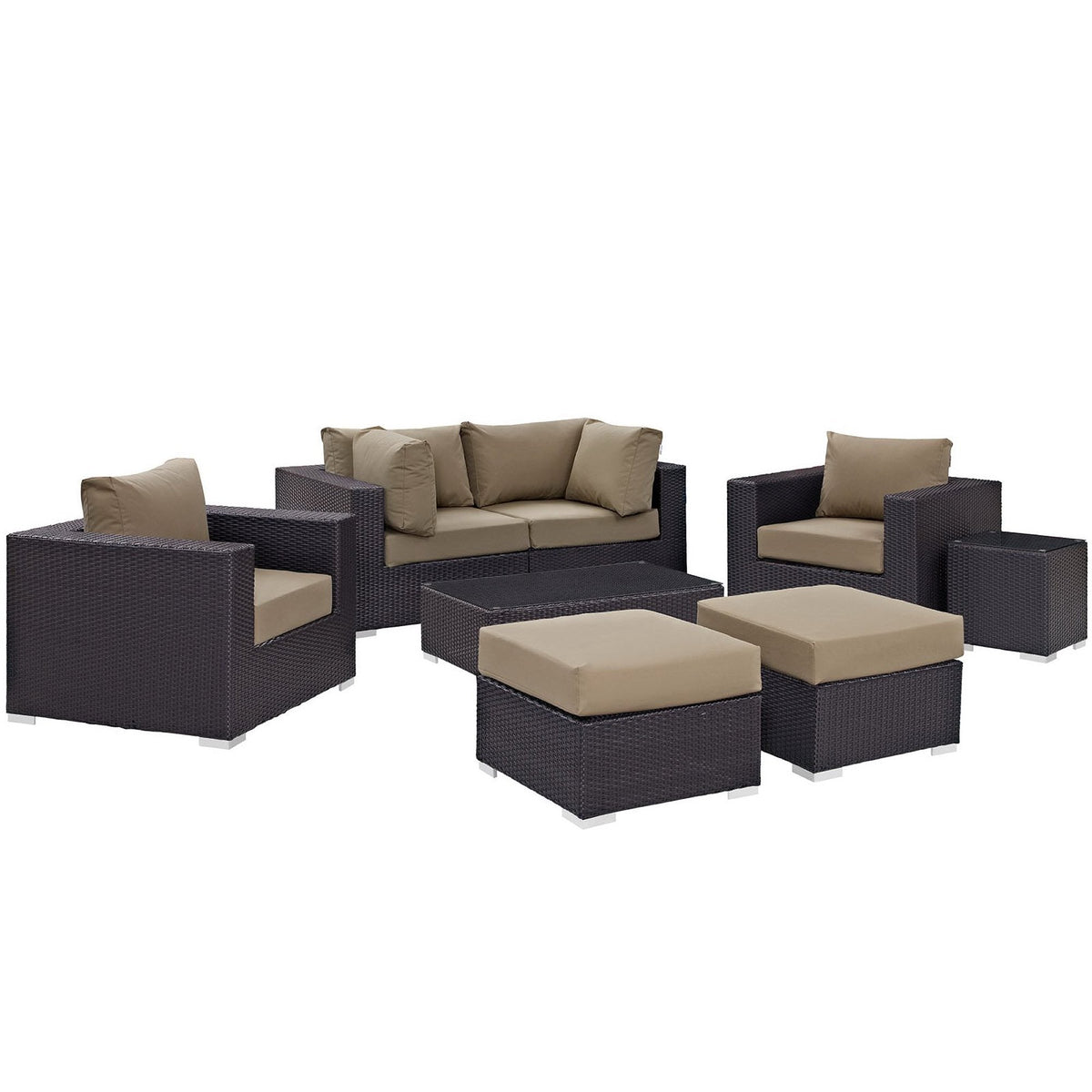 Convene 8 Piece Outdoor Patio Sectional Set by Modway with dark brown wicker and tan cushions on Tampa Home & Garden Store