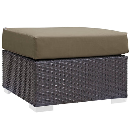 Convene 8-Piece outdoor patio sectional set with tan cushion and dark wicker base on Tampa Home & Garden Store
