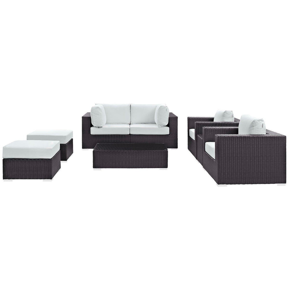 Convene 8-piece outdoor wicker sectional set with white cushions and coffee table HouseOfZazla on Tampa Home & Garden Store