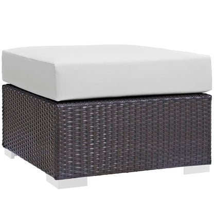 Convene 8 Piece Outdoor Patio Sectional Set by Modway in dark brown wicker with white cushions on Tampa Home & Garden Store