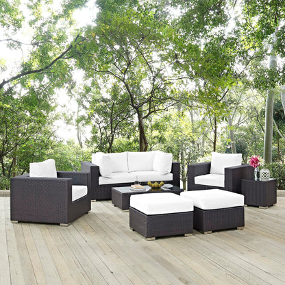 Convene 8-piece patio sectional set in dark wicker with white cushions, sofa by Modway on Tampa Home & Garden Store