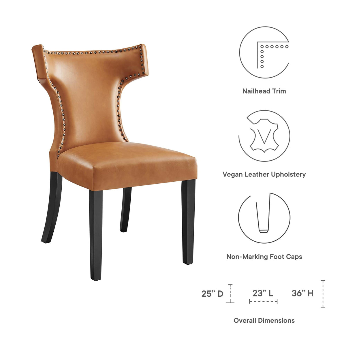 Curve Vegan Leather Dining Chair by Modway in tan upholstery with nailhead trim on Tampa Home & Garden Store