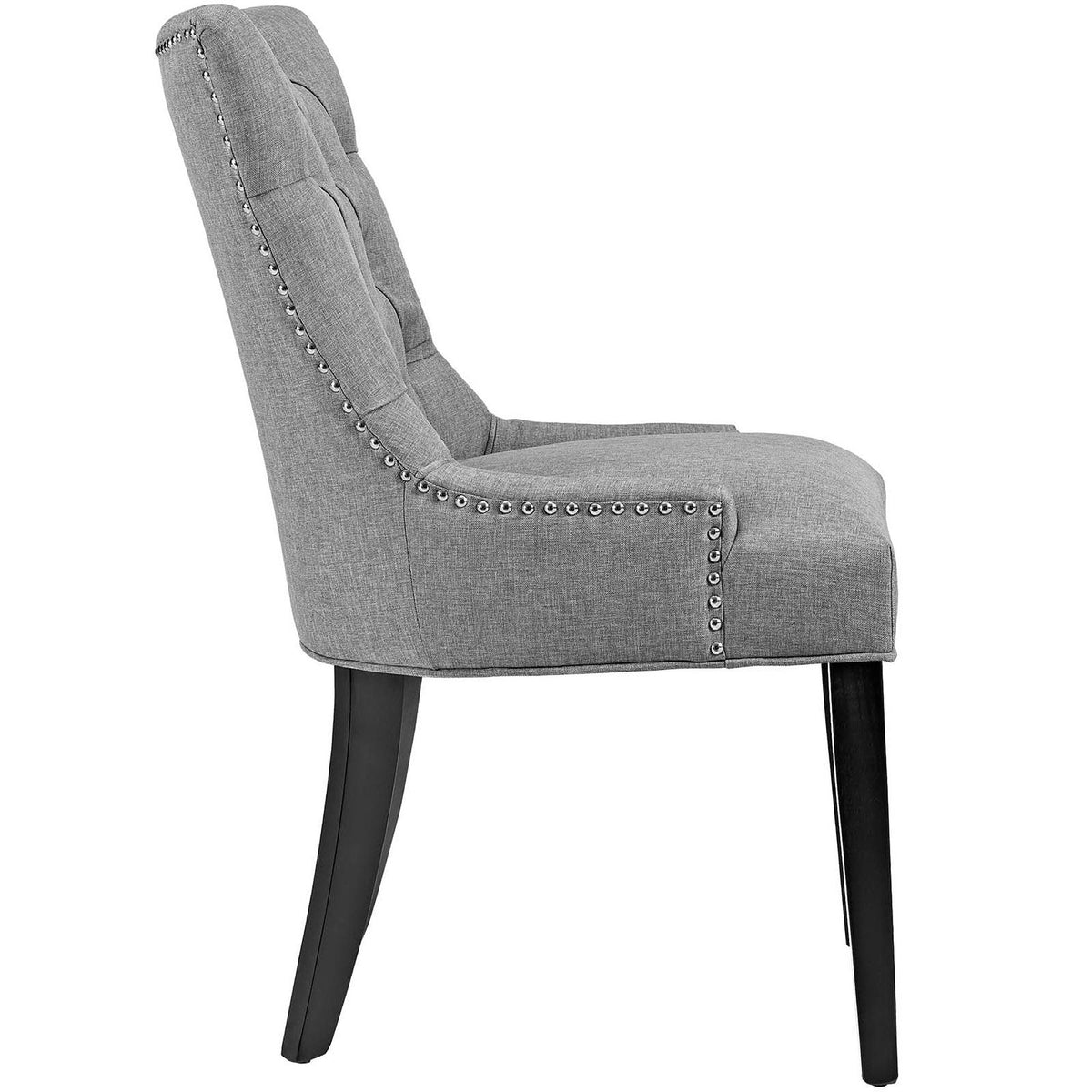 Regent Tufted Fabric Dining Chair by Modway, gray fabric with nailhead trim and wood legs on Tampa Home & Garden Store