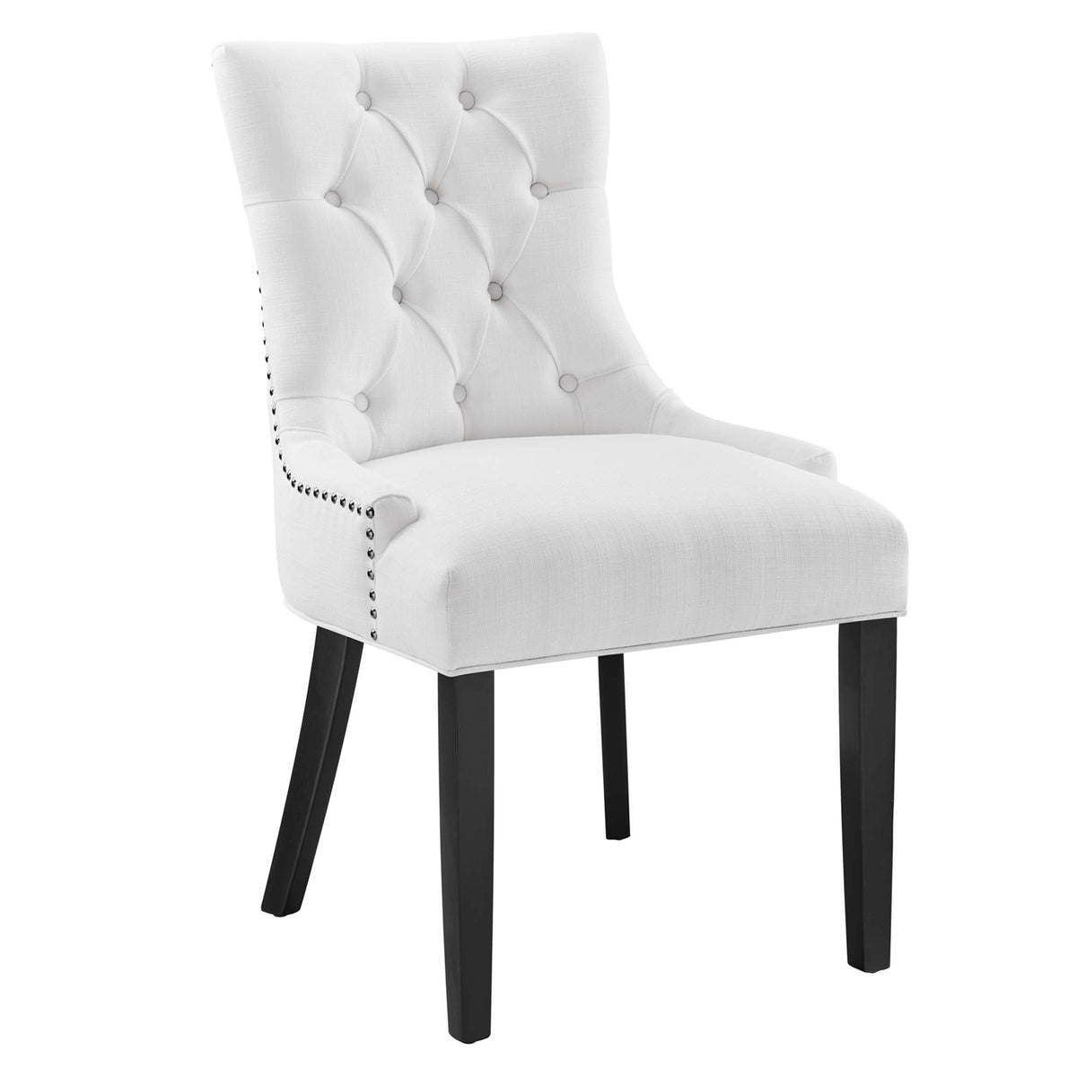 Regent Tufted Fabric Dining Chair white upholstery with tufted back and nailhead trim black legs on Tampa Home & Garden Store