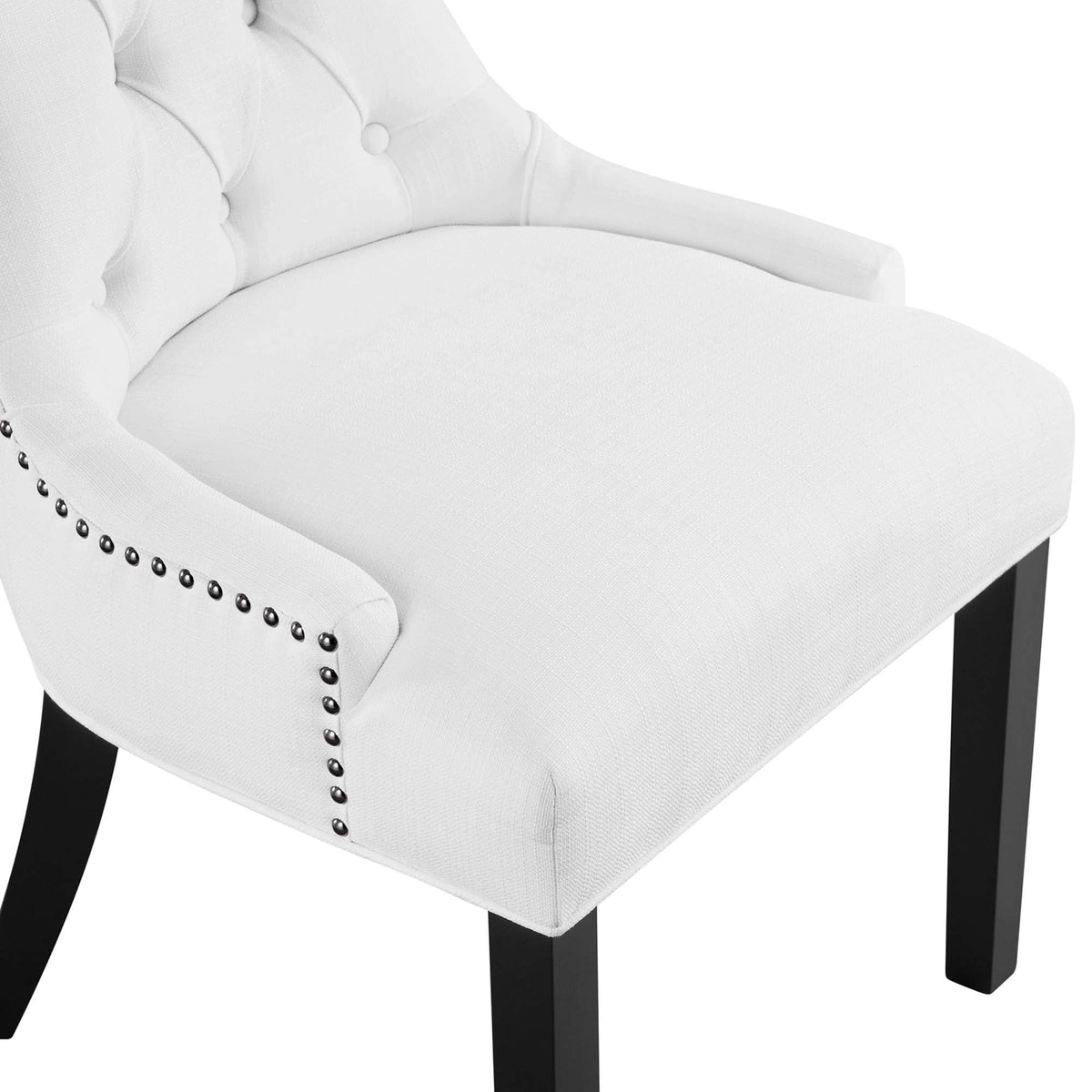 Regent Tufted Fabric Dining Chair white upholstery, nailhead trim, black legs HouseOfZazla on Tampa Home & Garden Store