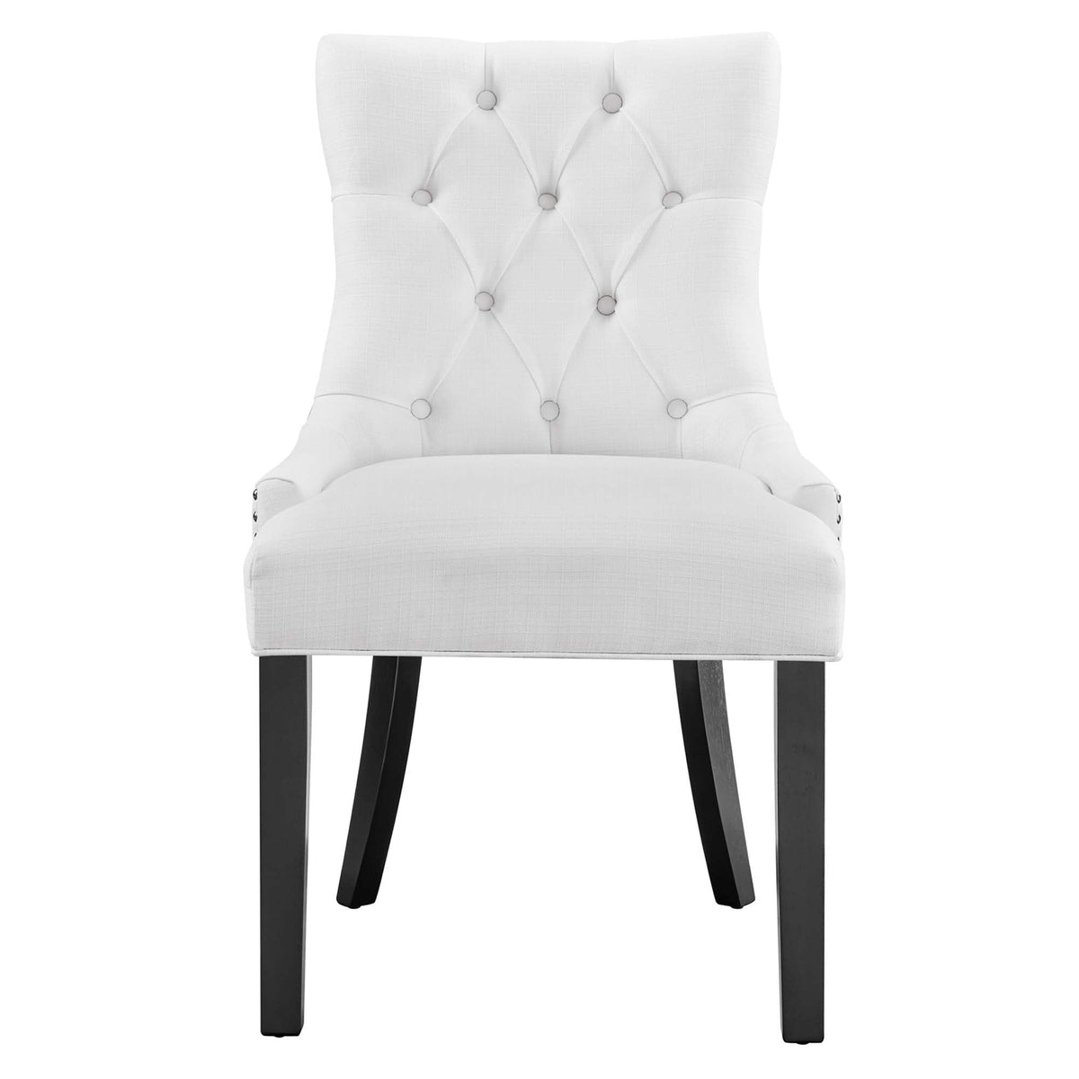 Regent Tufted Fabric Dining Chair white fabric with diamond tufting and black legs on Tampa Home & Garden Store