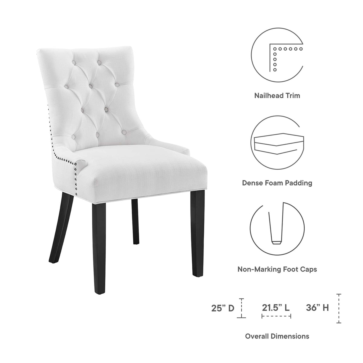 Regent Tufted Fabric Dining Chair white upholstery with button tufting and nailhead trim dark legs on Tampa Home & Garden Store