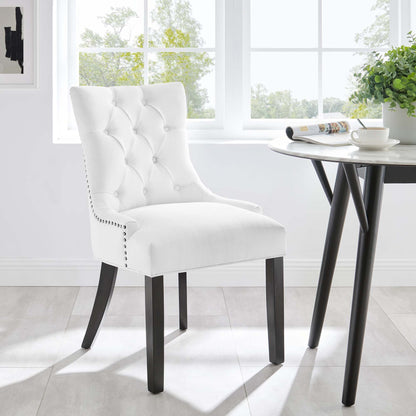 Regent Tufted Fabric Dining Chair by Modway in white with nailhead trim and dark wood legs on Tampa Home & Garden Store
