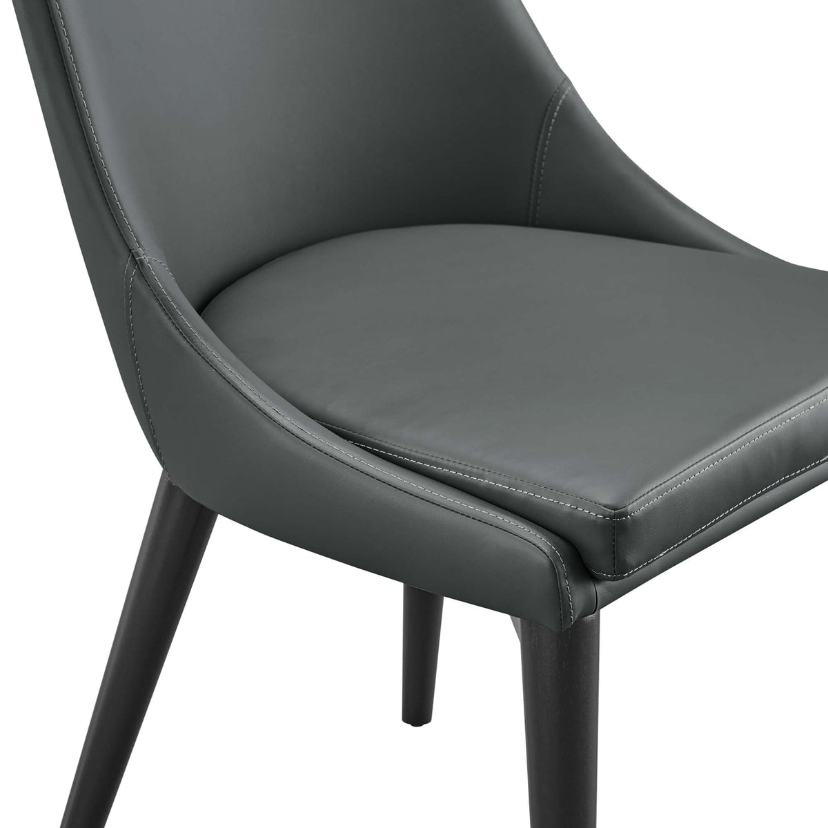 Viscount vegan leather dining chair by Modway, dark gray with stitching and wood legs on Tampa Home & Garden Store
