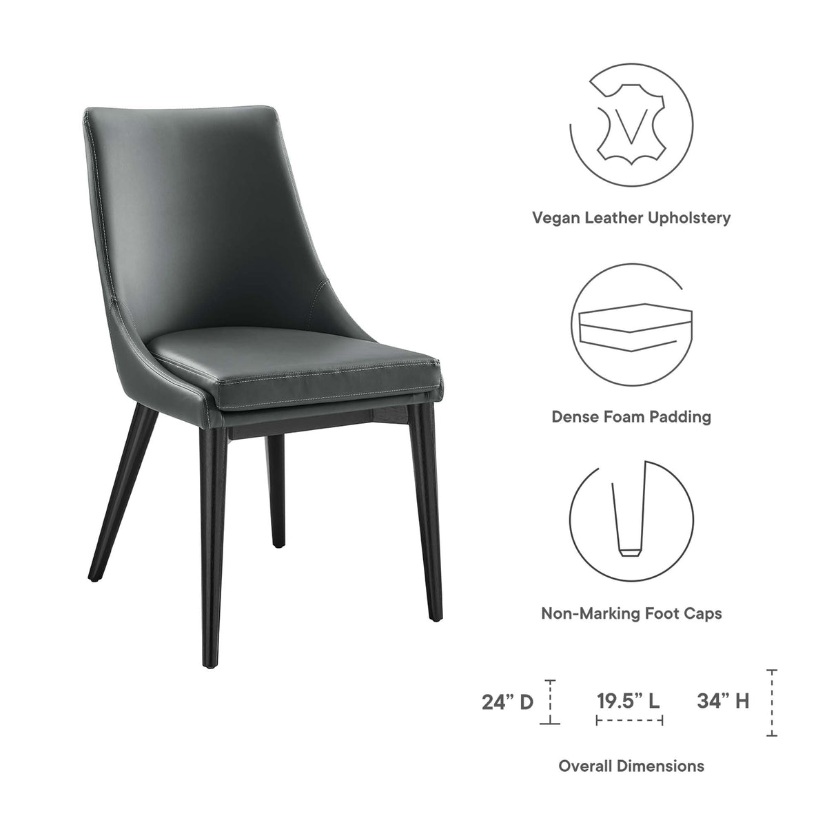 Viscount vegan leather dining chair by Modway in charcoal gray with stitched seams on Tampa Home & Garden Store