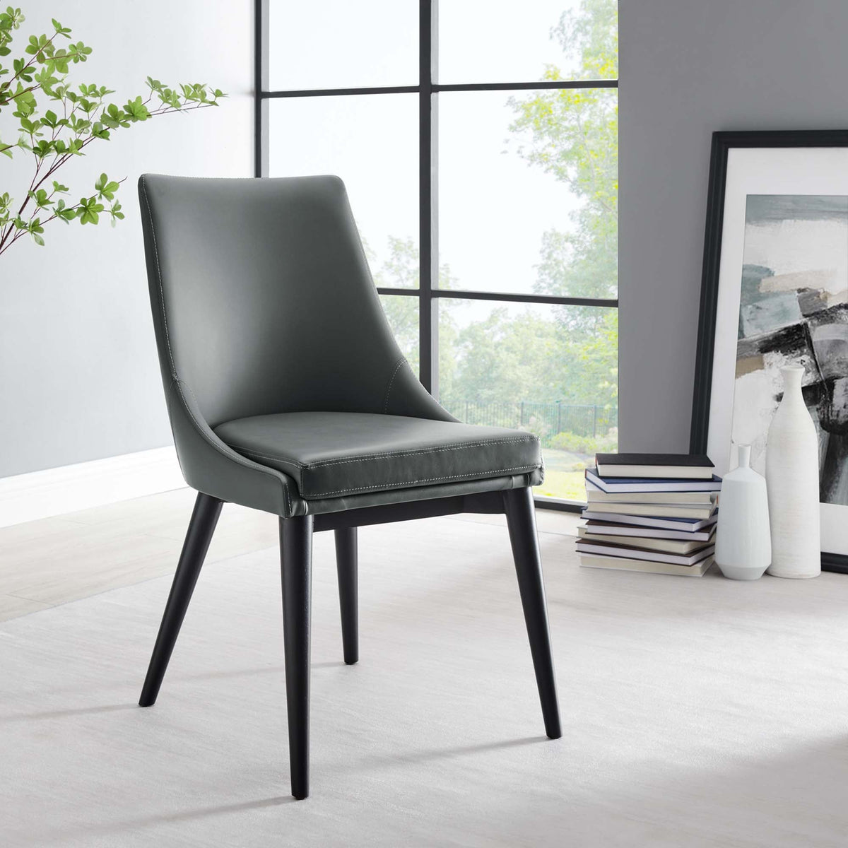 Viscount vegan leather dining chair in dark gray with black legs by Modway on Tampa Home & Garden Store