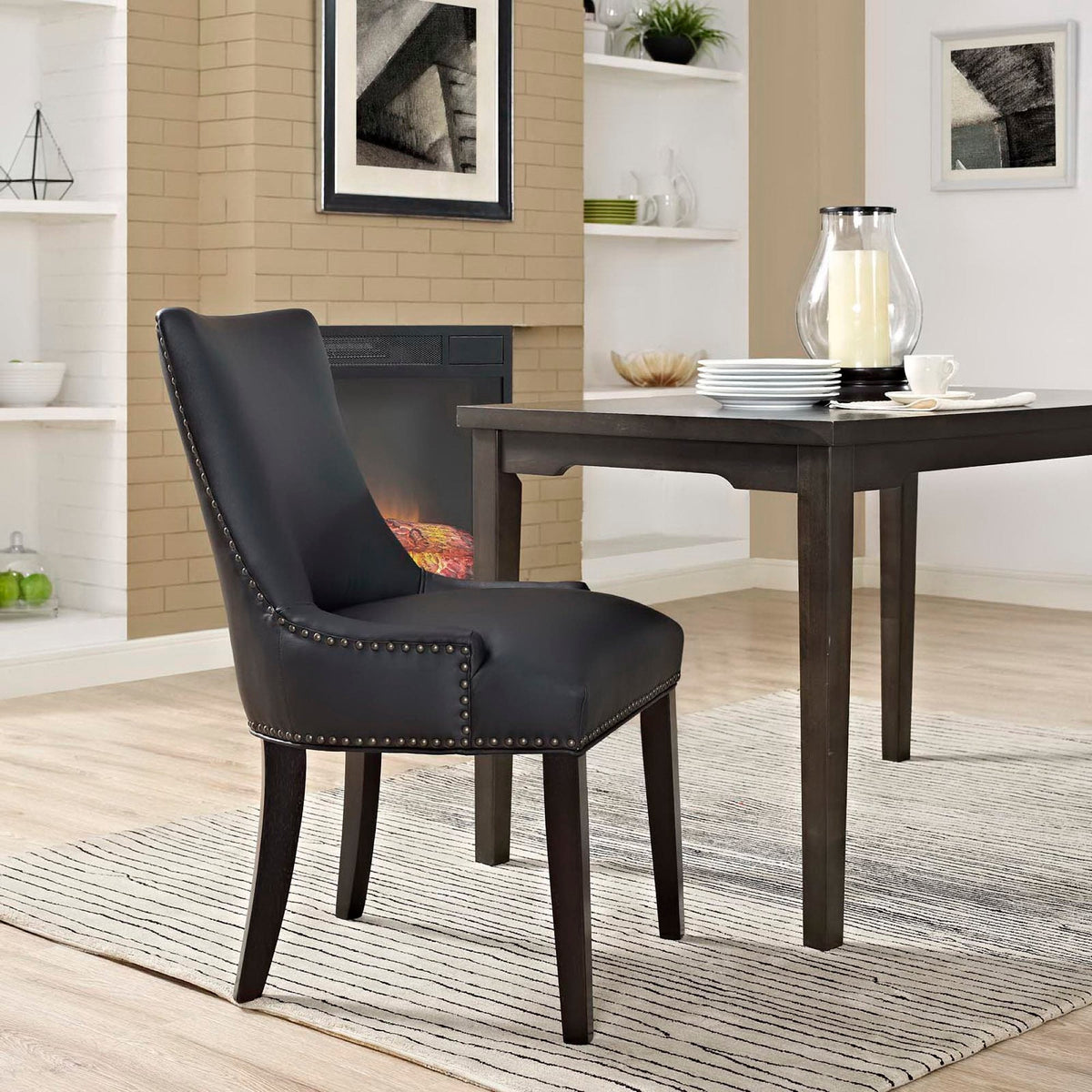 Marquis vegan leather dining chair by Modway in black with nailhead trim on Tampa Home & Garden Store